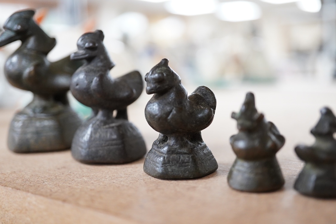 A graduated set of six Burmese bird opium weights, 7cm high